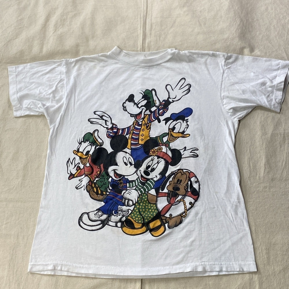 Vtg Velva Sheen Mickey Mouse Goofy Minnie T-Shirt Size Large Disney